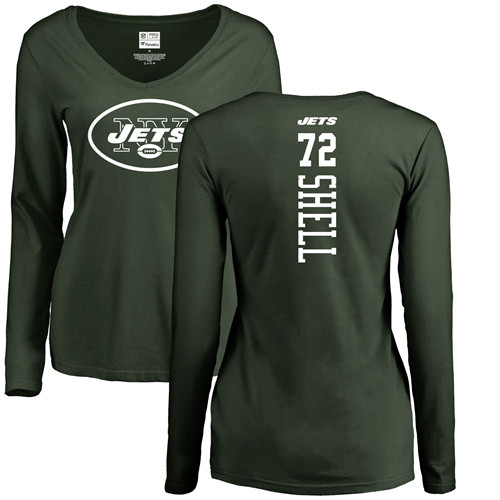 New York Jets Green Women Brandon Shell Backer NFL Football #72 Long Sleeve T Shirt
